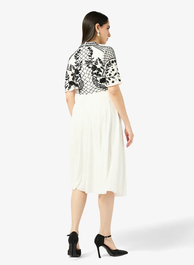 Frock and Frill Embroidered Short Sleeve Midi Dress